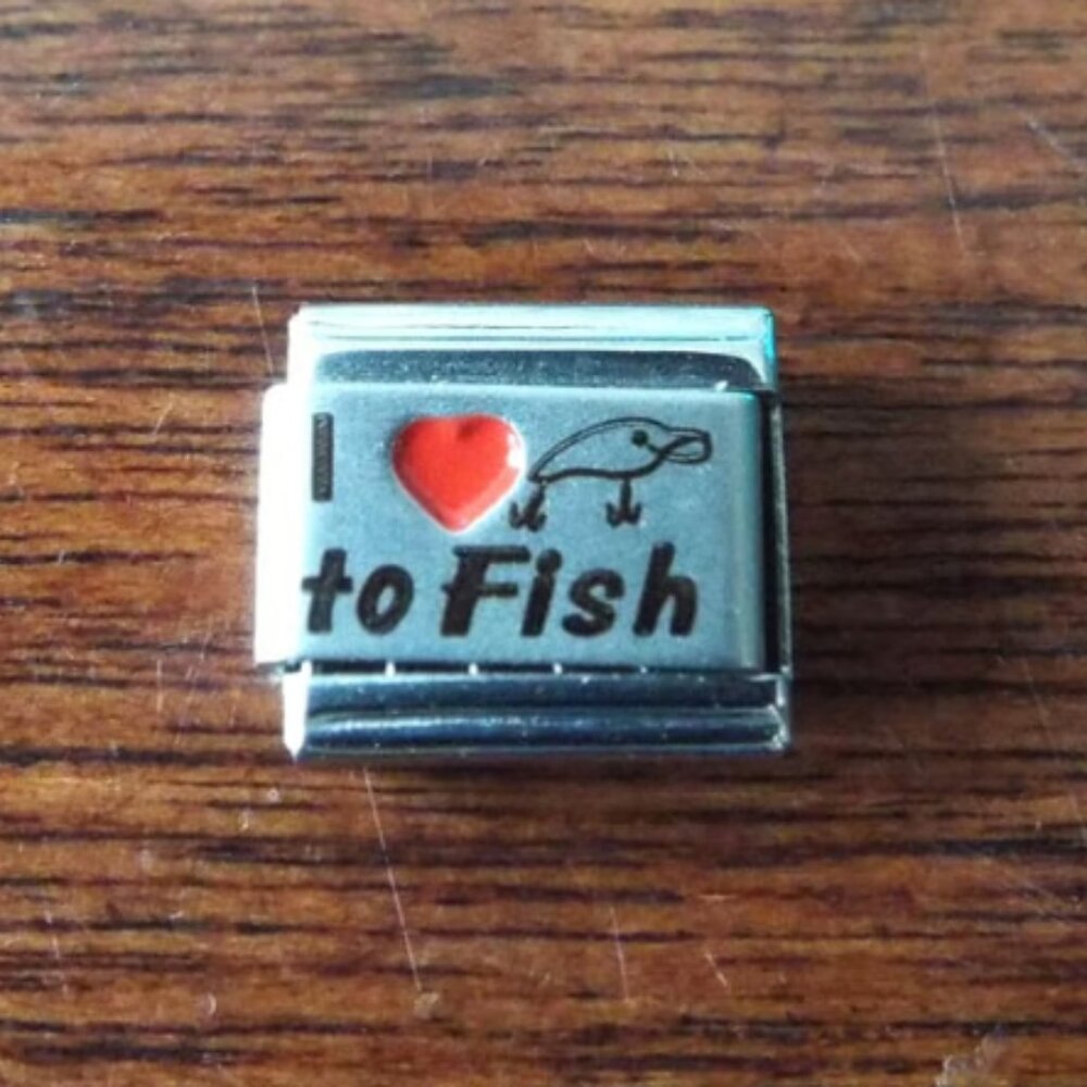 I red heart to fish lure laser 9mm stainless steel italian charm bracelet link